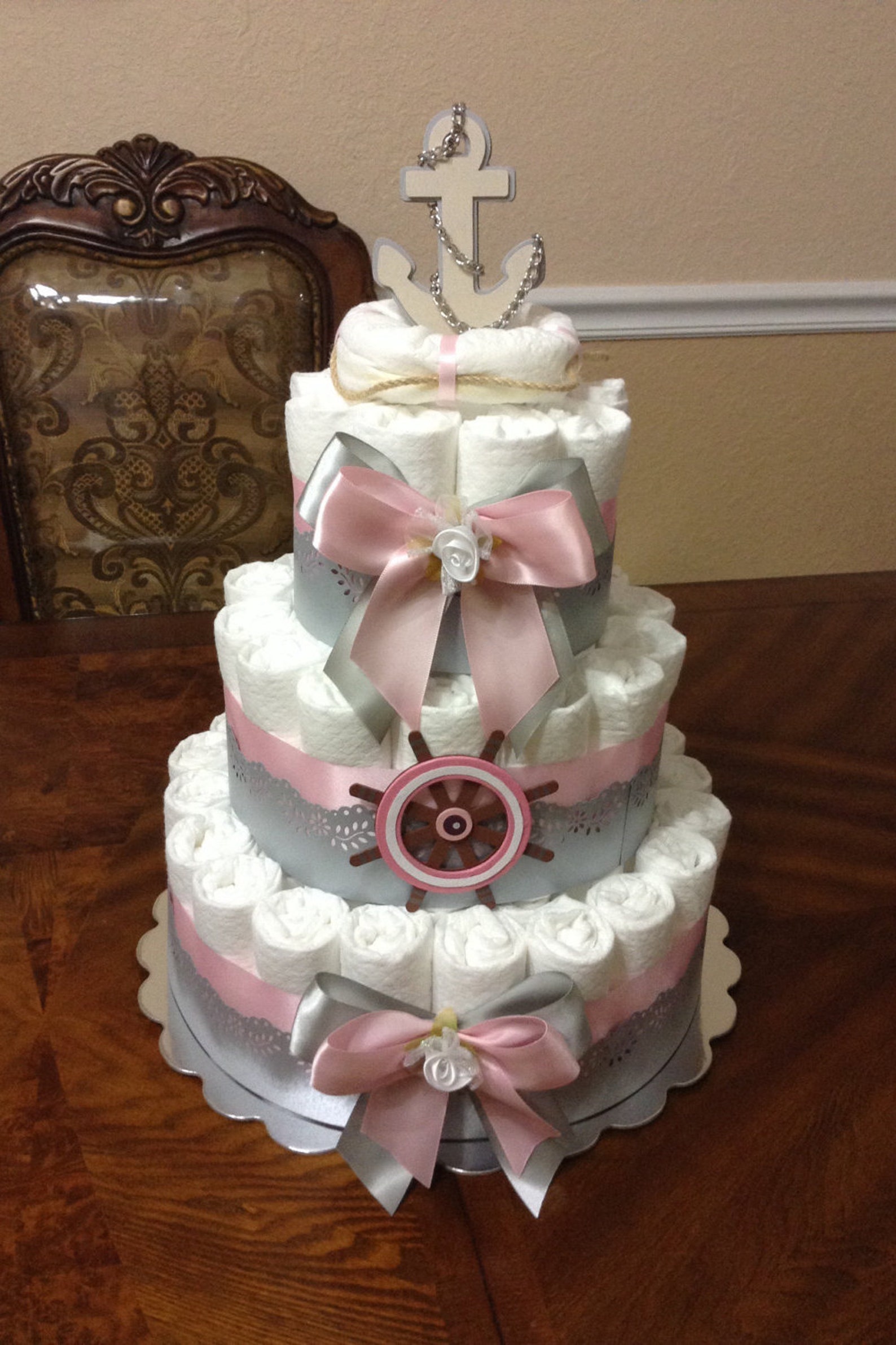 Elegant Diaper Cake Nautical/ Girl Diaper Cake Pink/ Baby Etsy