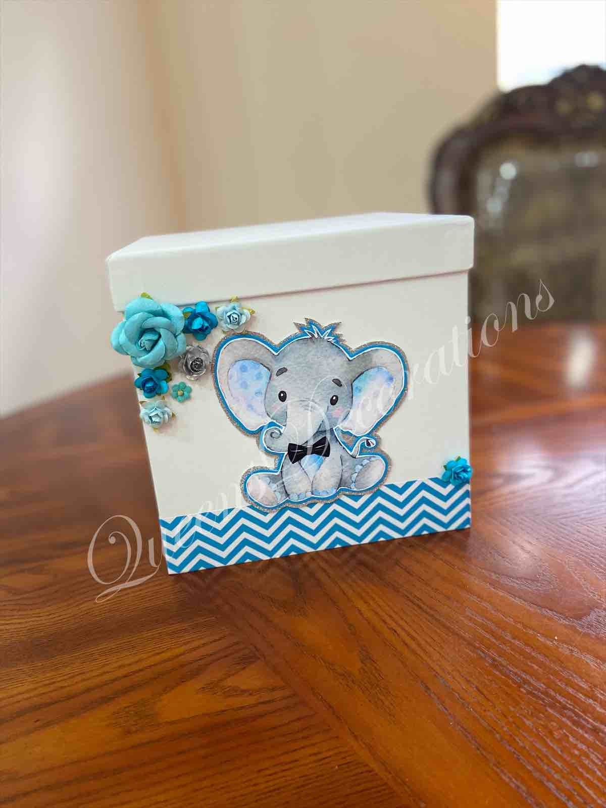Elephant Card Box/ Chevron Baby Shower Card Box/ Elephant Baby Etsy