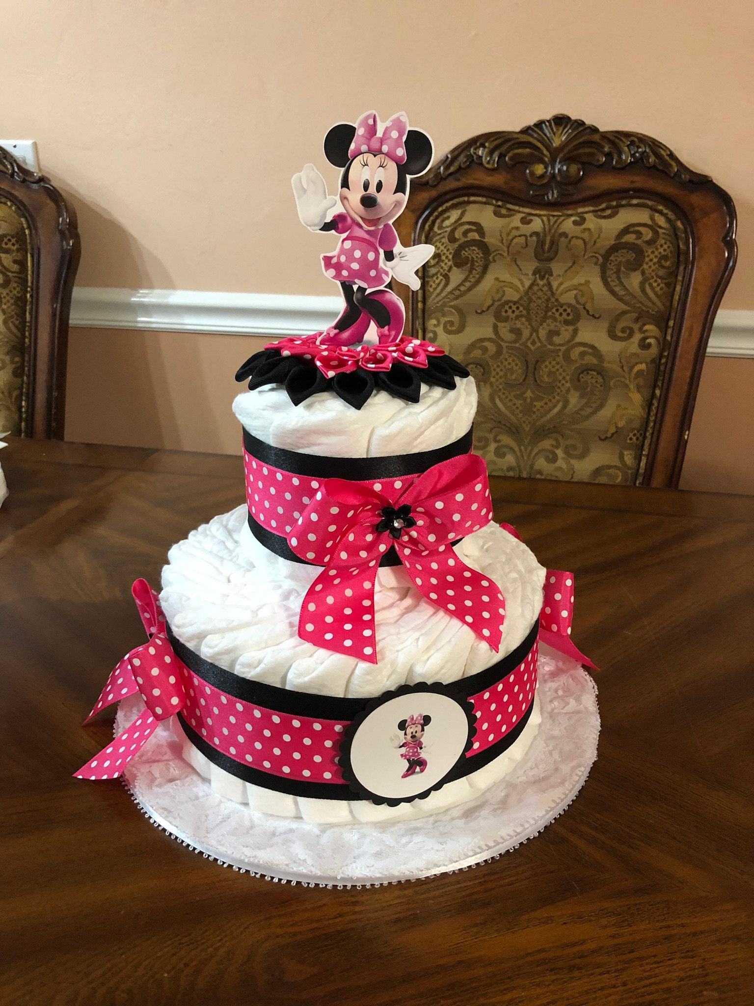 MINNIE MOUSE WHITE PINK LITTLE SWADDLERS DIAPER BABY SHOWER FAVORS GIFT TOPPER 