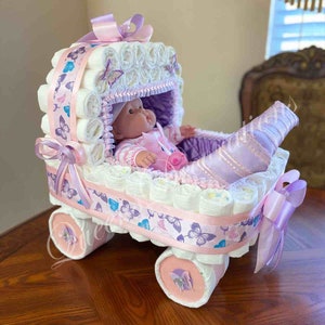 Elegant Diaper Stroller/ Girl Baby Shower/ Unique and Original Gift/ Elegant Centerpiece.