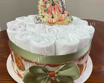 Diaper Cake/ Fall Mini Diaper Cake/ Autumn Colors Baby Shower/ Neutral Baby Shower/ Cute Centerpiece.