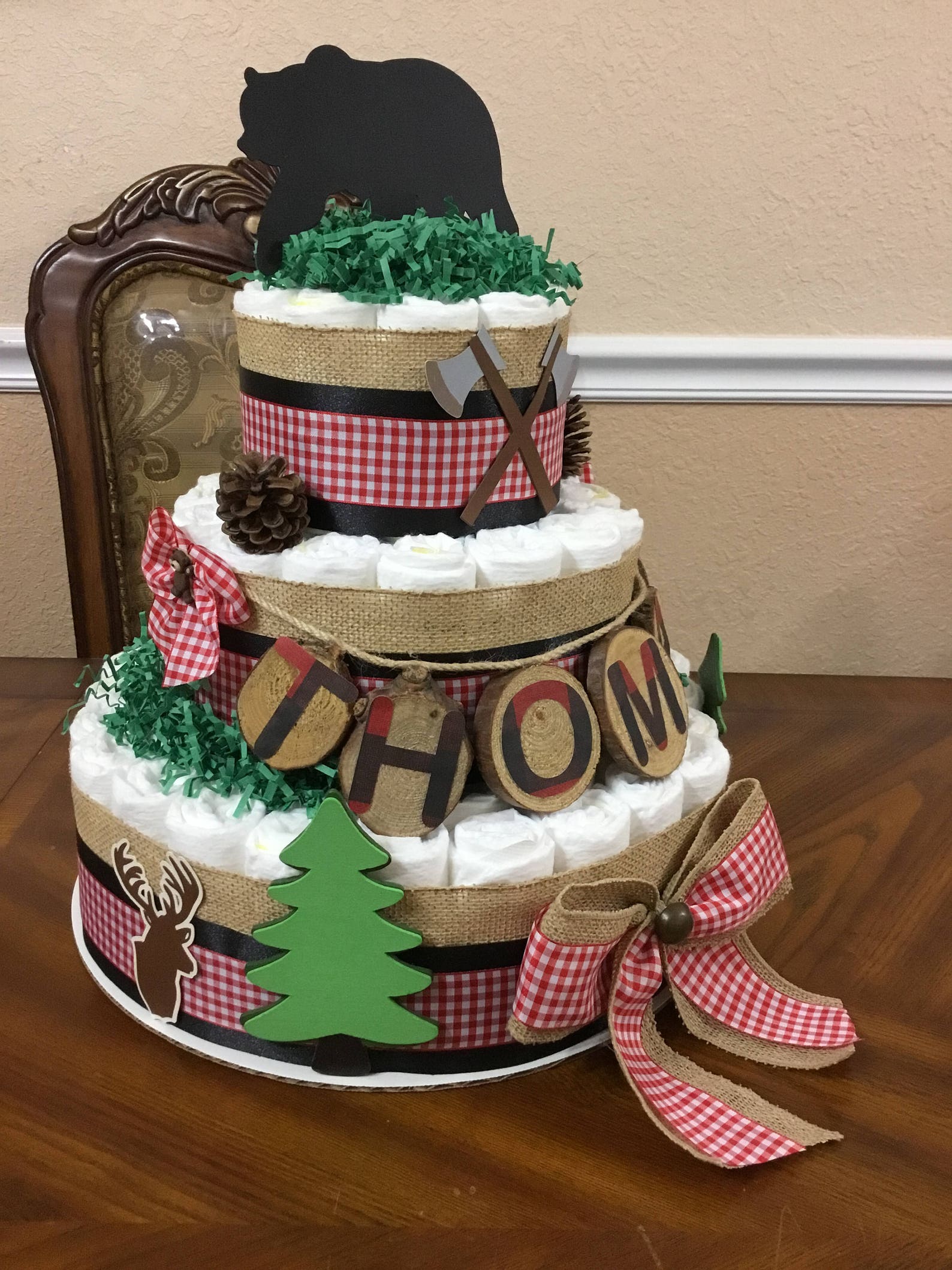 Camping Theme Diaper Cake/ 3 Tier Diaper Cake/ Boy Baby Etsy Israel