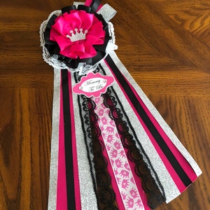 Hot Pink Mommy To Be Corsage/ Black and Hot Pink Baby Shower/ Silver Crown Baby Shower/ Mommy To Be Corsage/ Elegant Girl Baby Shower/ Crown