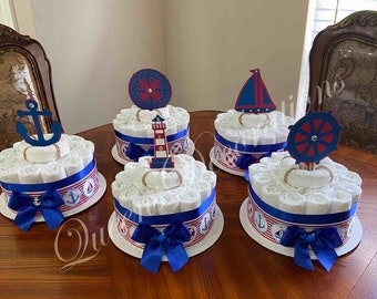 Nautical Diaper Cakes/ Anchor  Diaper Cakes/ Boy Baby Shower Centerpieces/Royal Blue and Red Nautical Diaper Cake/ Diaper Cake