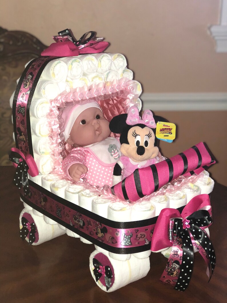 Stroller Diaper Cake/ Elegant Centerpiece/ Girl Baby Shower/ Etsy