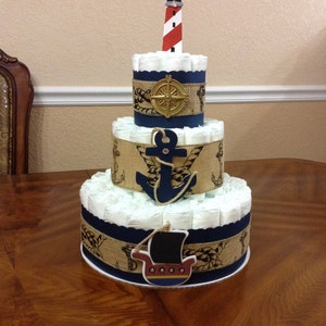 Rustic Diaper Cake Nautical/ Elegant Diaper Cake/ Nautical Baby Shower/ Three Tier Diaper Cake/ Elegant Centerpiece / Baby Shower Gift.