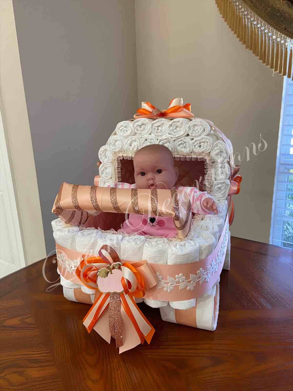 Coral and Orange Diaper Stroller Pumpkin Diaper Carriage Peach