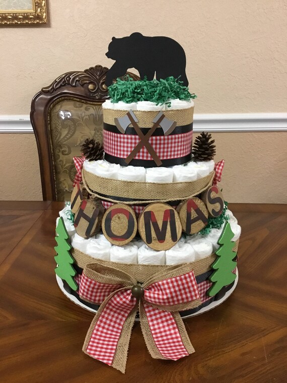 Camping Theme Diaper Cake 3 Tier Diaper Cake Boy Baby Etsy