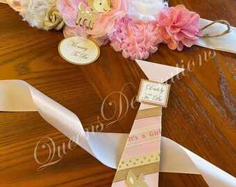 Elegant Mommy To Be Sash/ Woodland Theme Baby Shower/ Mommy To Be Sash/ Set of Mommy and Daddy To Be Pins/ Deer Baby Shower