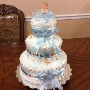 Fancy Baby Shower/ Elegant Diaper Cake Boy / 3 Tier Diaper Cake/ Elegant Centerpiece or Gift for Baby Shower/ Beautiful Diaper Cake Boy.
