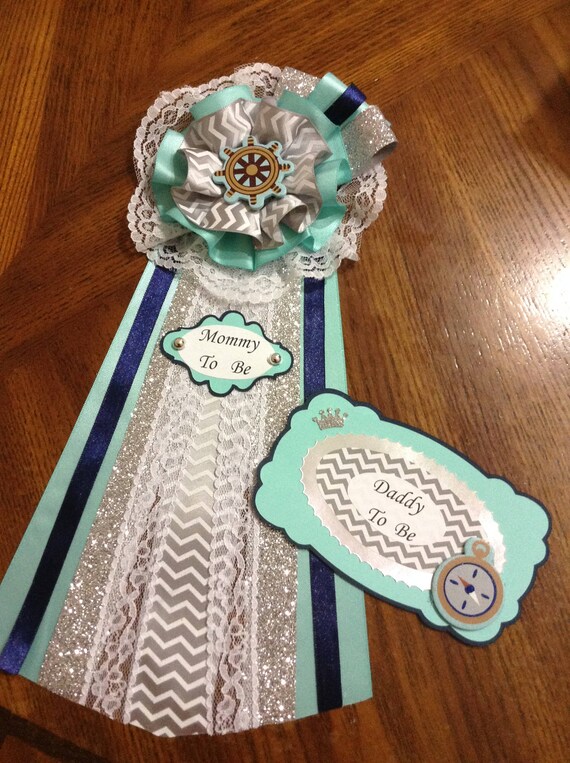 Nautical Theme Baby Shower Elegant Mommy Daddy To Be Corsage Etsy