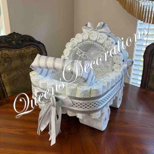 Elegant Diaper Stroller/ Baby Blue and Silver Diaper Stroller/ Cute Diaper Carriage/ Unique Baby Shower Gift imagen 5