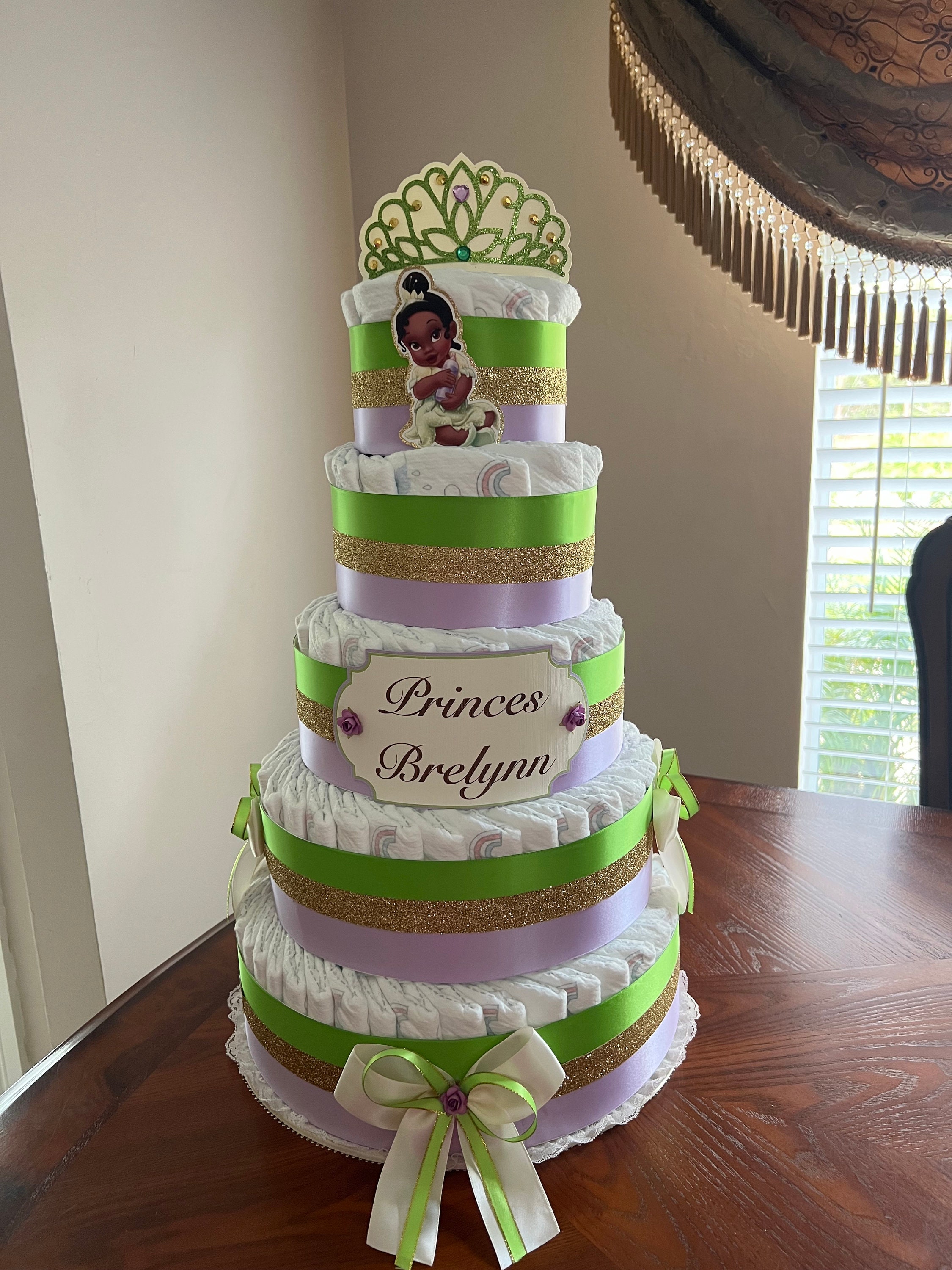 3 Tier Diaper Cake Princess Tiana Inspired Diaper Cake Girl Baby Shower Centerpiece or Gift