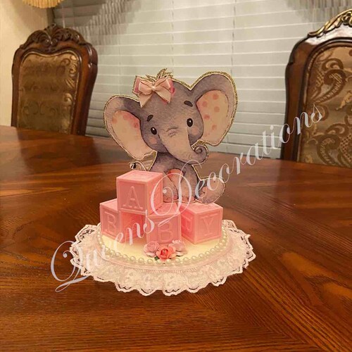 Elephant Cake Topper Baby Shower Elephant Gray Pink Etsy