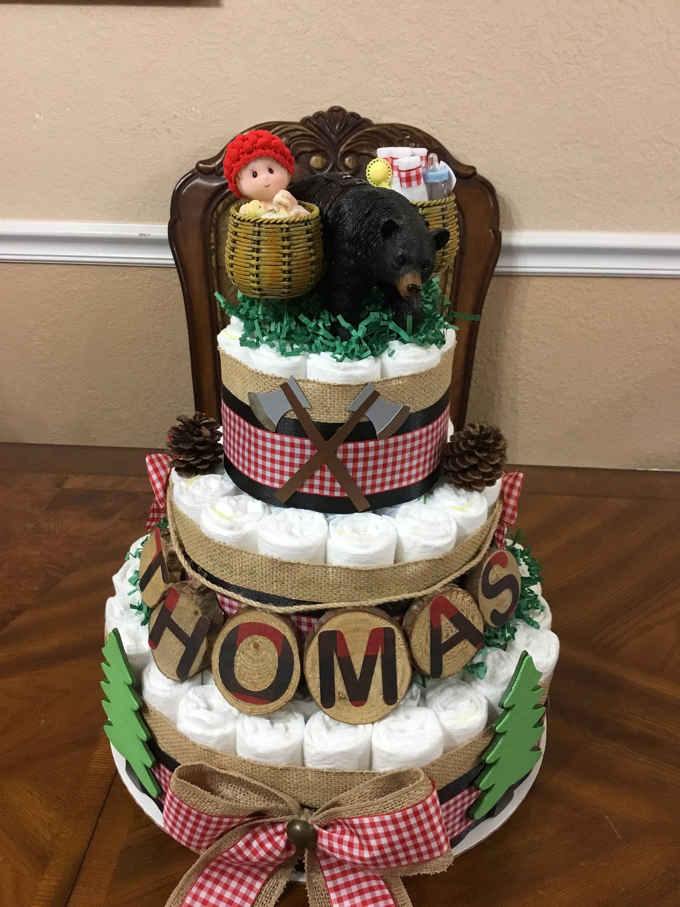 Camping Theme Diaper Cake/ 3 Tier Diaper Cake/ Boy Baby Etsy Israel