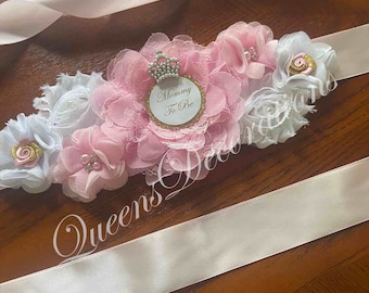 Mommy To Be Sash/ Elegant Pink and Gold Mommy and Daddy To Be Pin Set/ Girl Baby Shower/ Elegant Sash For Mommy To Be.