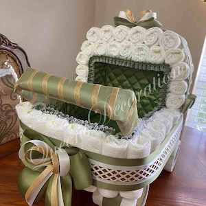 Elegant Diaper Stroller/ Baby Blue and Silver Diaper Stroller/ Cute Diaper Carriage/ Unique Baby Shower Gift imagen 15