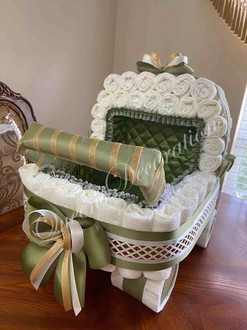 Elegant Diaper Stroller/ Baby Blue and Silver Diaper Stroller/ Cute Diaper Carriage/ Unique Baby Shower Gift imagen 15