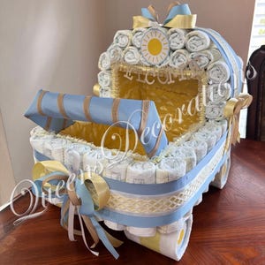 Elegant Diaper Stroller/ Baby Blue and Silver Diaper Stroller/ Cute Diaper Carriage/ Unique Baby Shower Gift imagen 12
