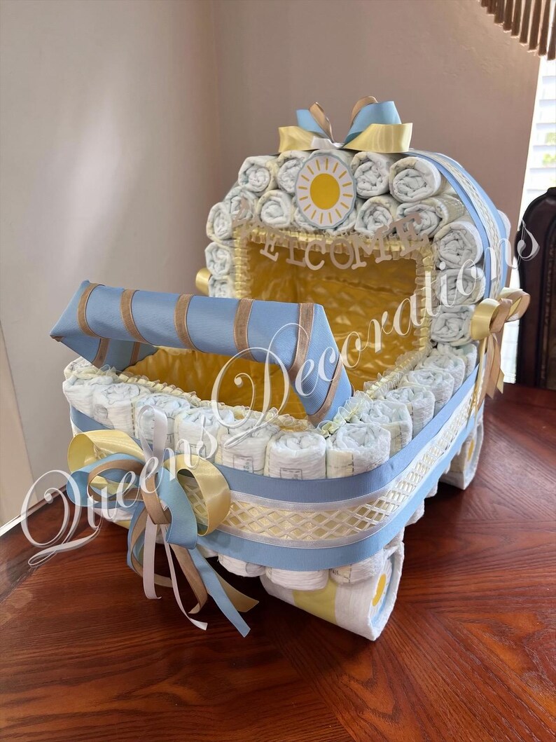 Elegant Diaper Stroller/ Baby Blue and Silver Diaper Stroller/ Cute Diaper Carriage/ Unique Baby Shower Gift imagen 12