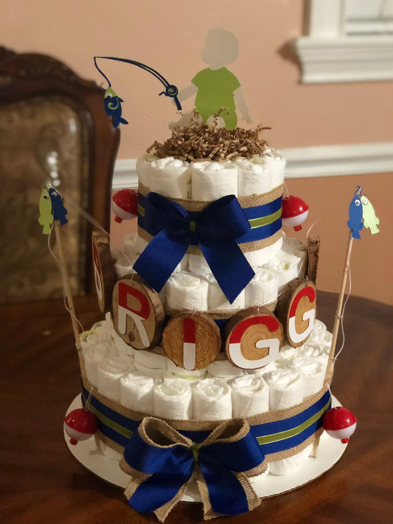 Fishing Theme Diaper Cake/ 3 Tier Diaper Cake/ Boy Baby | Etsy