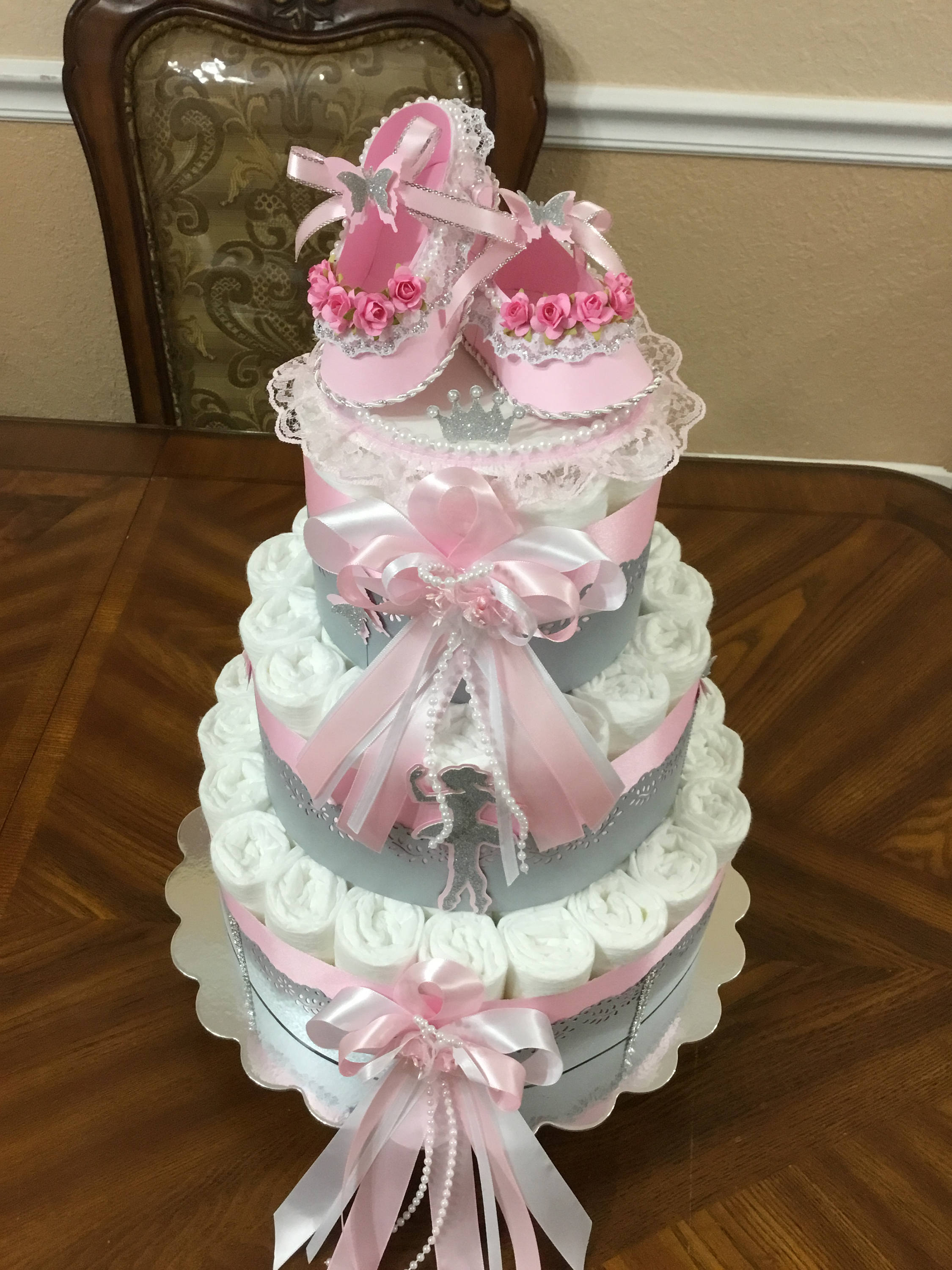 Ballerina Diaper Cake/pink and Silver Diaper Cake/girl Baby Etsy