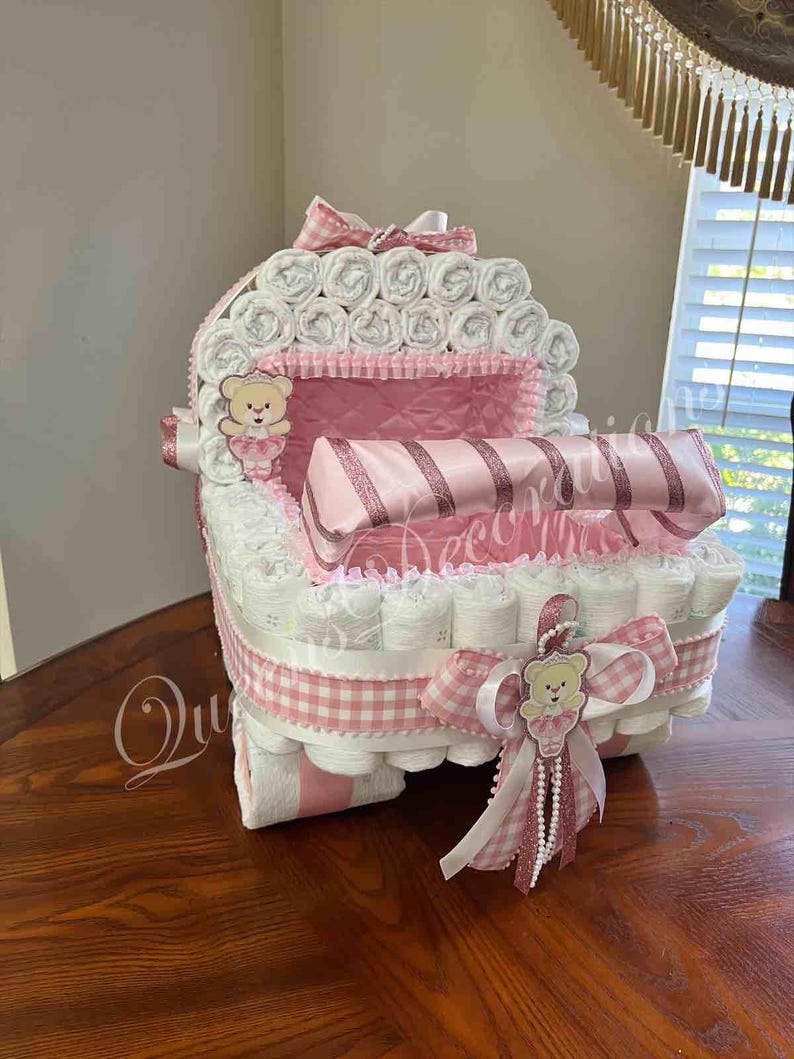 Elegant Diaper Stroller/ Baby Blue and Silver Diaper Stroller/ Cute Diaper Carriage/ Unique Baby Shower Gift imagen 6