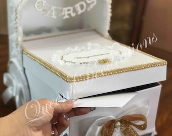 Card Box/ Neutral Baby Shower/ Cardstock Stroller/ White and Gold Baby Shower/ Unique Baby Shower Decoration/ Card Box for Baby Shower Cards