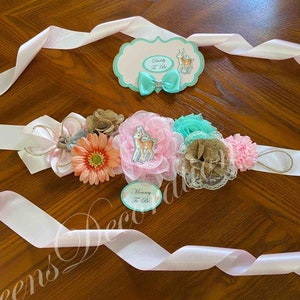 Cute Woodland Maternity Sash / Set Mommy and Daddy Pin/ Woodland Theme Party / Guest Favors.