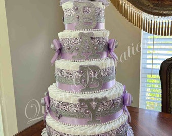 Beautiful 5 Tier Diaper Cake With Shoe  or Gift/ Ballerina Diaper Cake/ Elegantly Decorations for a Girl Baby Shower.