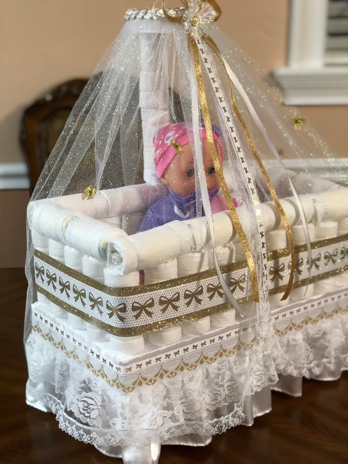 Elegant Diaper Crib/ Beautiful and Unique Baby Shower Gift or Etsy