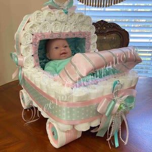Elegant Diaper Stroller/ Baby Blue and Silver Diaper Stroller/ Cute Diaper Carriage/ Unique Baby Shower Gift imagen 16
