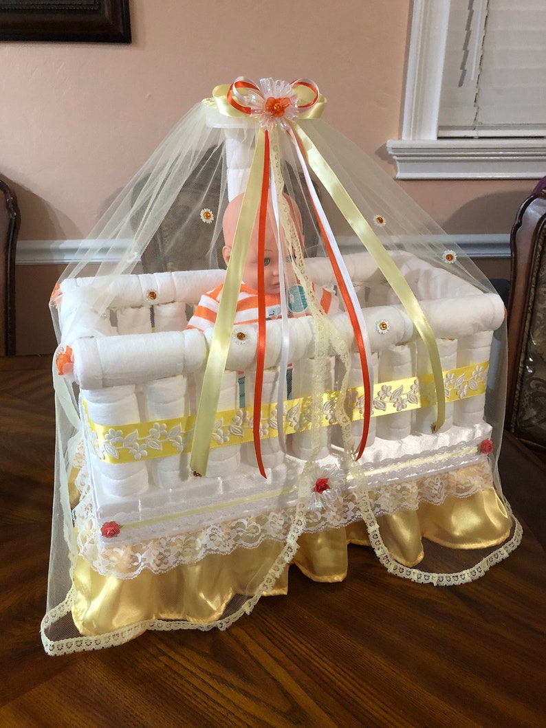Elegant Diaper Crib Unique Baby Shower Gift Baby Yellow And Etsy