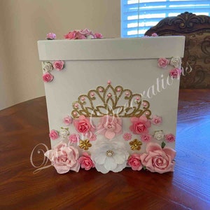 Boîte à cartes florale / Boîte à cartes diadème florale pop-out / Baby Shower pour fille / Belle boîte à cartes pour cartes d'invités / Boîte à jeux de baby shower.