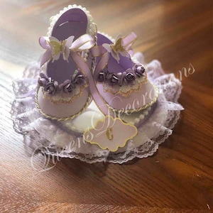 Shoe Cake Topper/ Lavender Ballerina Shoes/ Ballerina Baby Shower/Lavender and Silver Shoe Cake Topper/ Silver Cake Topper/ Girl Baby Shower
