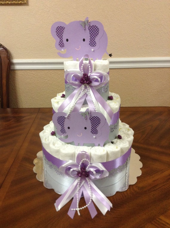 Elephant Purple Baby Shower Decor Elegant Diaper Cake Image 0
