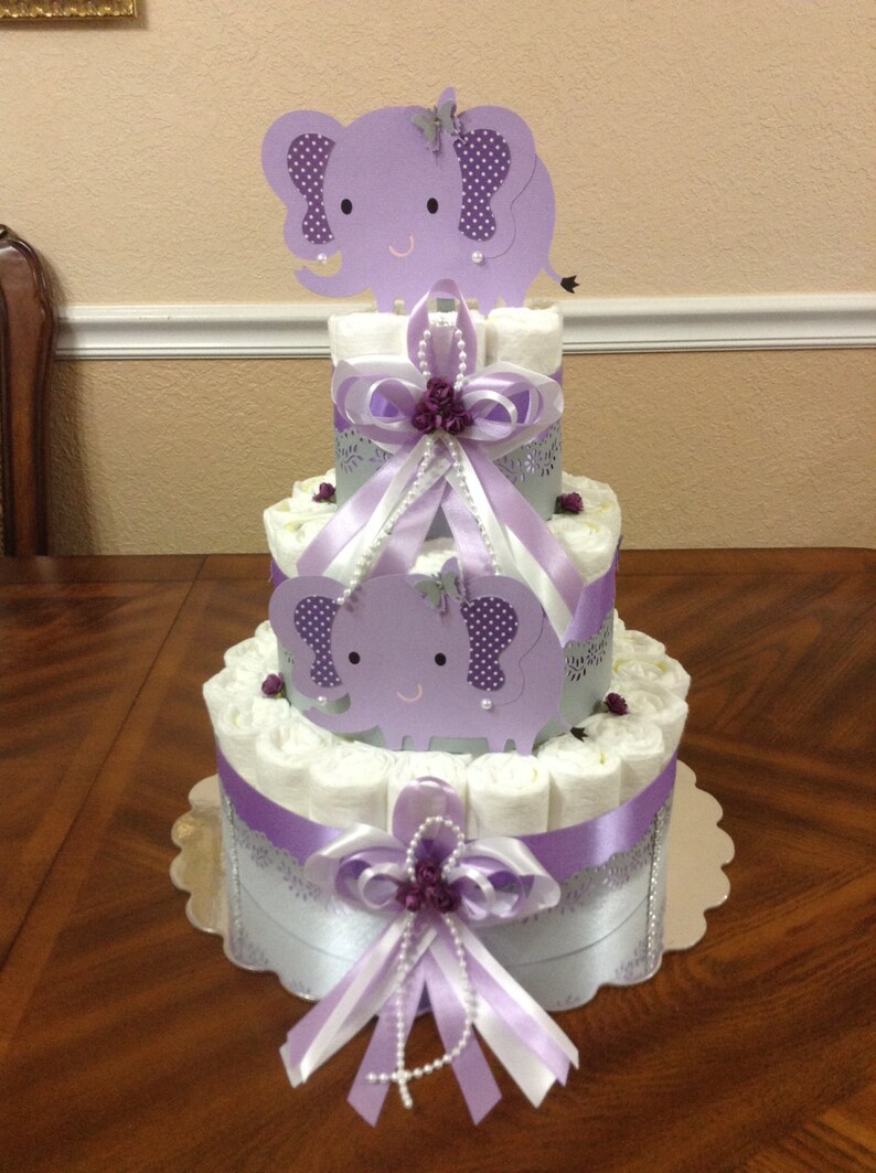 Elephant Purple Baby Shower Decor Elegant Diaper Cake Etsy