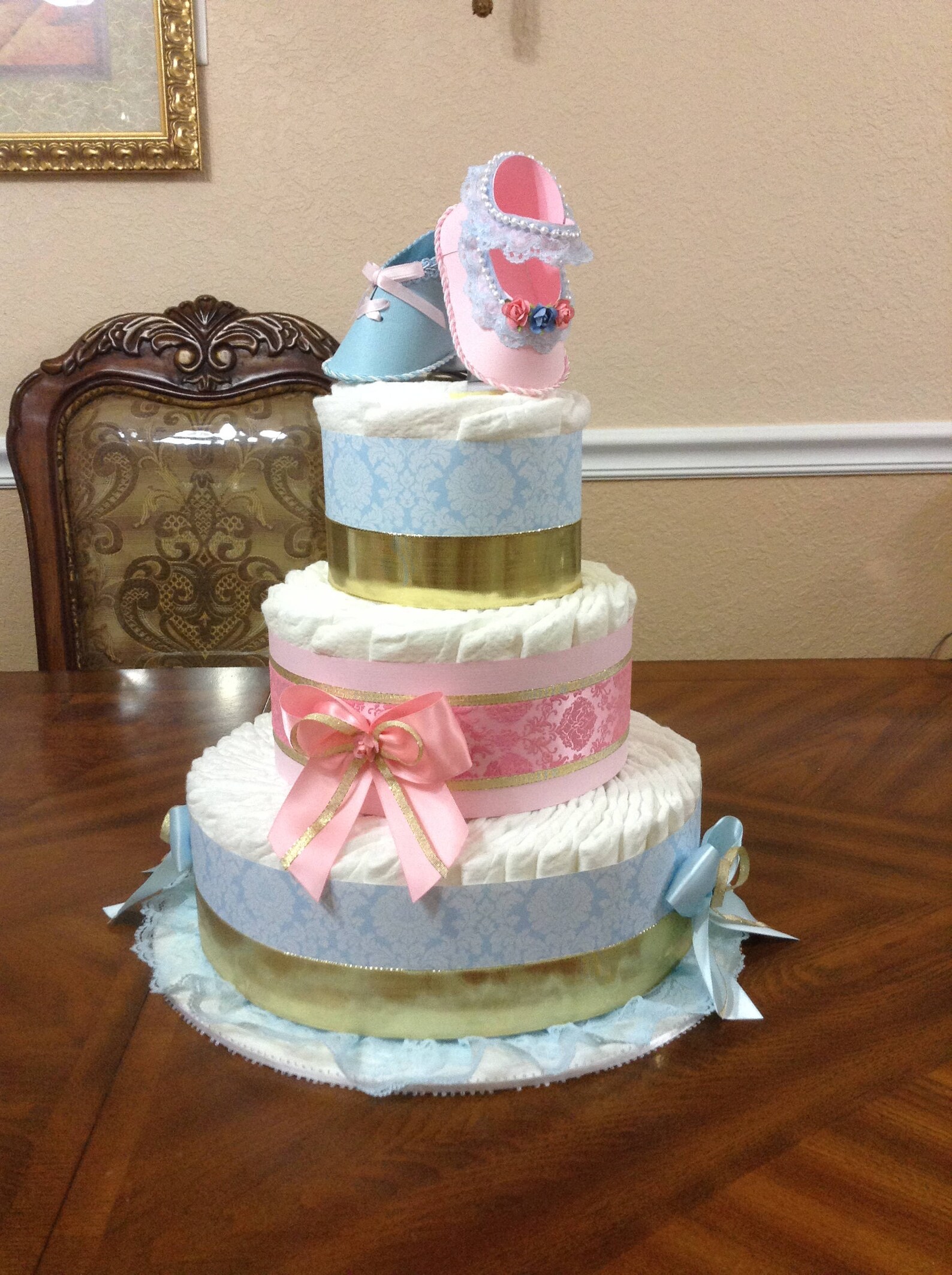 Pink and Blue Gender Reveal Diaper cake/ Twin Centerpiece/ | Etsy