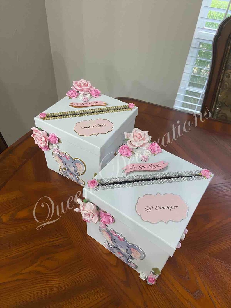 Card Box/ Elephant Baby Shower Themed Card Box/ Pink and Gold Etsy
