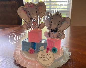 Gender Reveal/ Is It a Boy or a Girl? /Elephant Cake Topper/Centerpiece/ Baby Shower Elephant / Cute Pink and Blue Cake Topper Elephant.