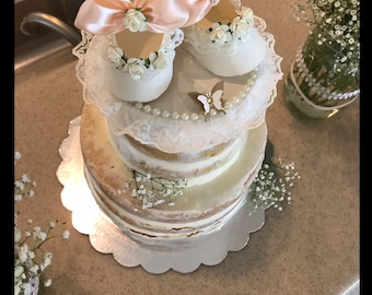 Shoe Cake Topper/Rustic Cake Topper/Baby Shower Favors/Neutral Baby Shower/Rustic Shoe Cake Topper/Ivory Baby Shower.