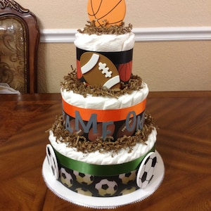 Sports Diaper Cake/ Basketball Diaper Cake/ Football Baby Shower /Soccer/ Future Athletes Gift/ 3 Tier Diaper Cake/ Nice Diaper Cake.