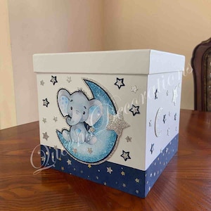 Twinkle Twinkle Little Star Thème Baby Shower Card Box / Blue and Silver Card Box Elephant Theme / Box Centerpiece for Baby Shower.