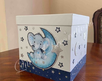 Twinkle Twinkle Little Star Themed Baby Shower Card Box/ Blue and Silver Card Box Elephant Theme/ Box Centerpiece for Baby Shower.