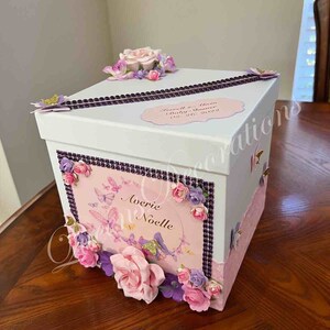 Cute Vintage Pink and Purple Card box/ Baby Shower Card Box/ Pink Floral and Butterfly Crad Box/ Girl Baby Shower/ Guest Card Box.