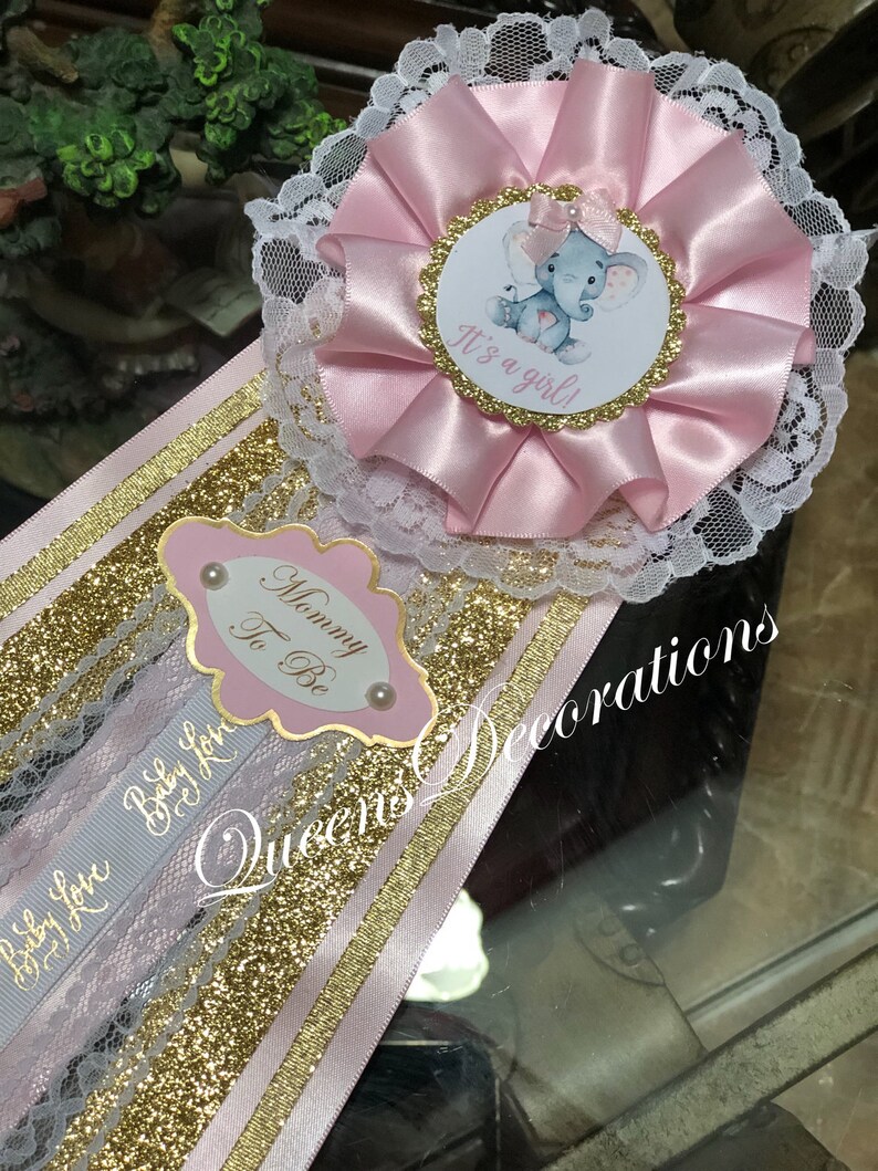 White and Gold PinSet of Mommy and Daddy Elegant Mommy To Be Pin Elephant Themed Baby Shower Girl Baby Shower Mommy To Be Corsage Pink