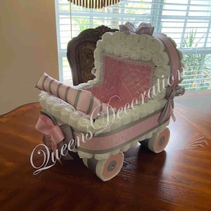 Pink and Grey Stroller/ Chevron Diaper Stroller/ Polka Dot Diaper Stroller/ Pink and Silver Baby Shower/ Girl Baby Shower/ Baby Shoer Gift.