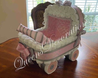 Pink and Grey Stroller/ Chevron Diaper Stroller/ Polka Dot Diaper Stroller/ Pink and Silver Baby Shower/ Girl Baby Shower/ Baby Shoer Gift.