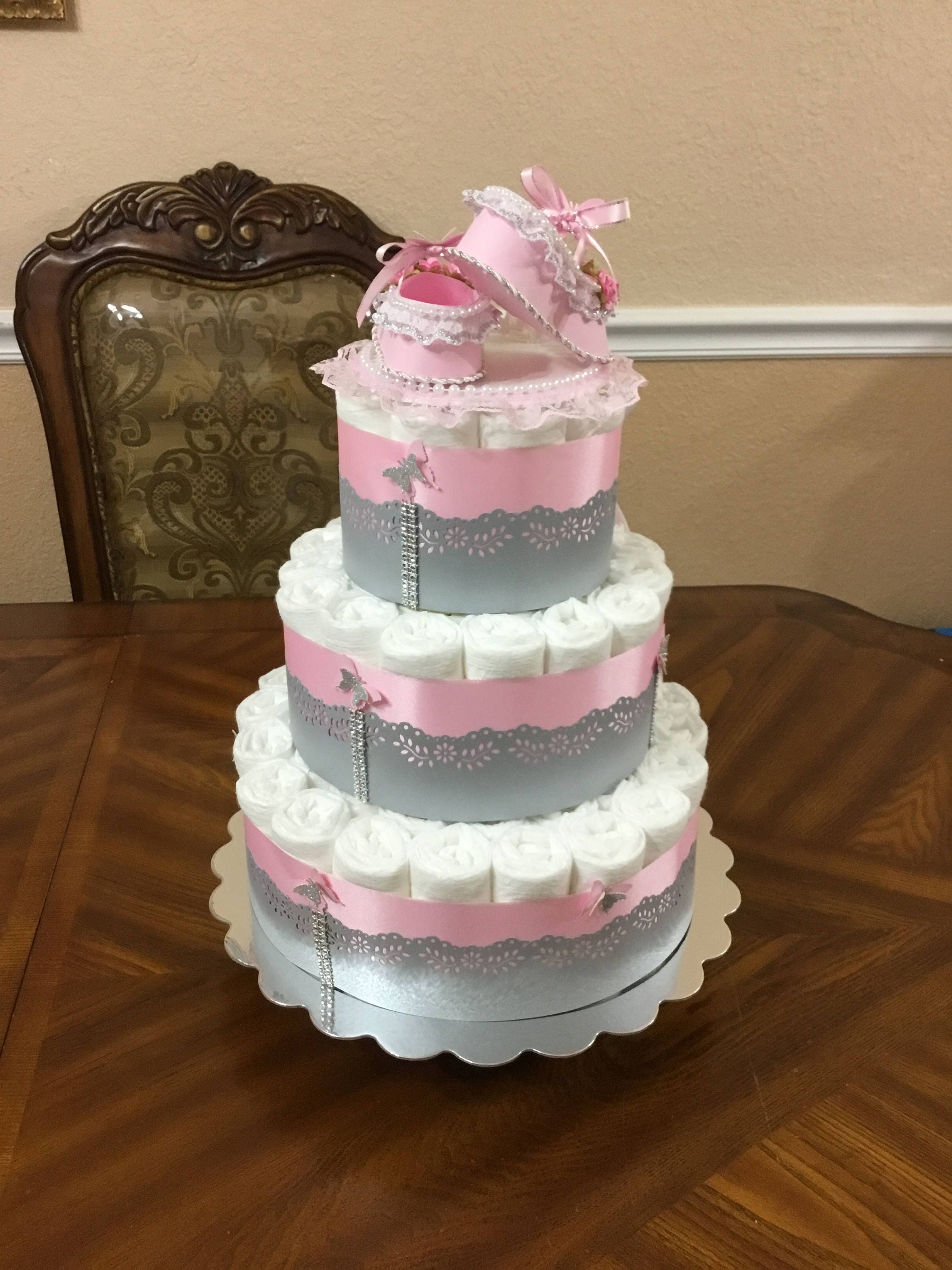 Ballerina Diaper Cake/pink and Silver Diaper Cake/girl Baby Etsy