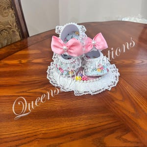 Baby in Bloom Decor/ Vintage Floral Shoe Cake Topper/Girl Baby Shower/ Favors /Cake Topper.